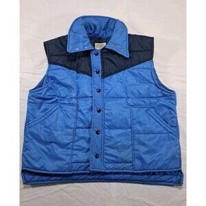 Vtg 80s Quilted Puffer Vest Mr Leggs Mercantile Two Tone Blue Large STAINED